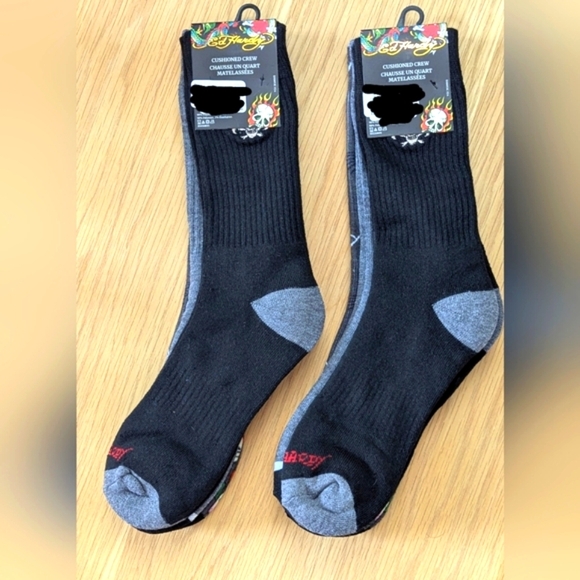 NWT Ed Hardy Cushioned Crew Socks Skulls, Tigers, Roses/Corps Black & Grey Plain - Picture 8 of 16
